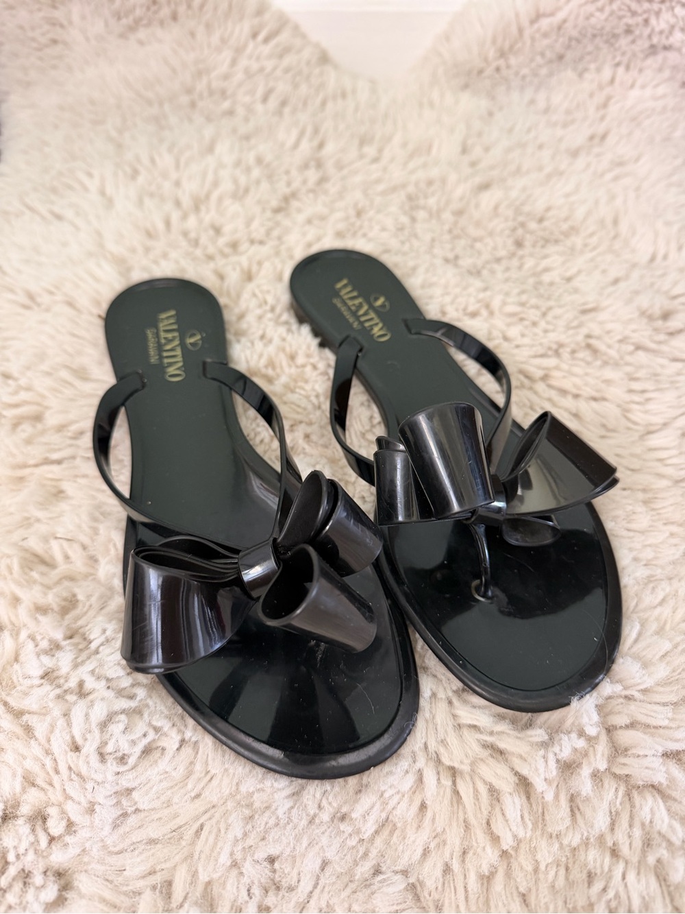 Valentino Black Bow Jelly Thong Sandals